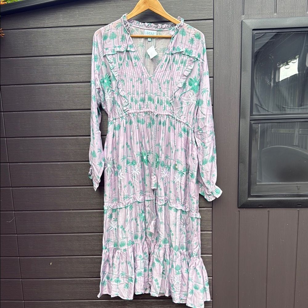 TAJ - NWT - Size Small Floral Lavender and Green Maxi Summer Dress